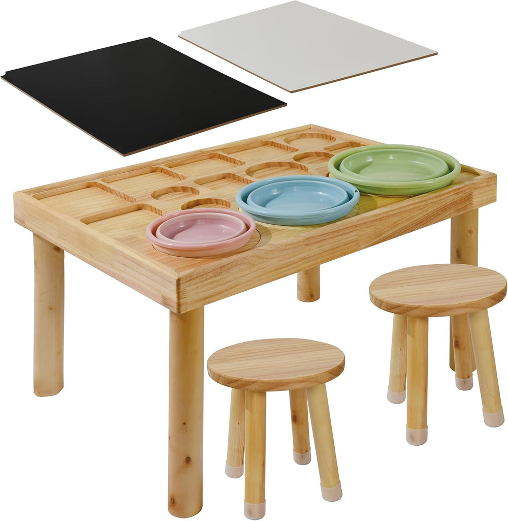 Wooden Sensory Table for Toddlers with 2 Chairs, Double-Sided Boards | Sand a...