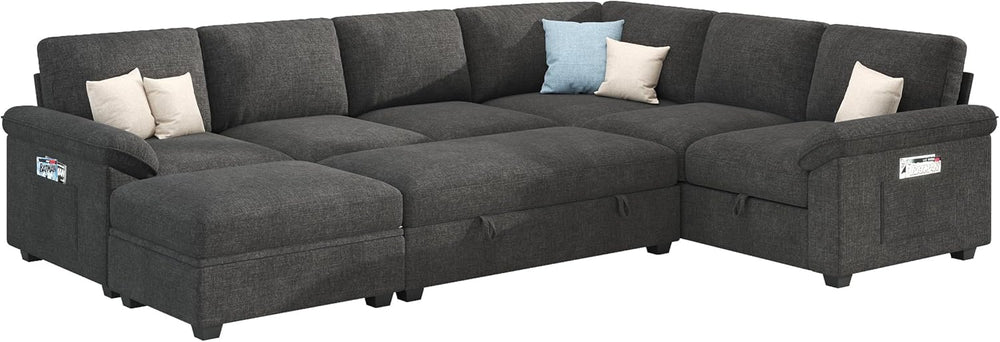 Jocisland 105" Sofa Bed, Sectional Sleeper Sofa with Pull Out Bed/Reclin...