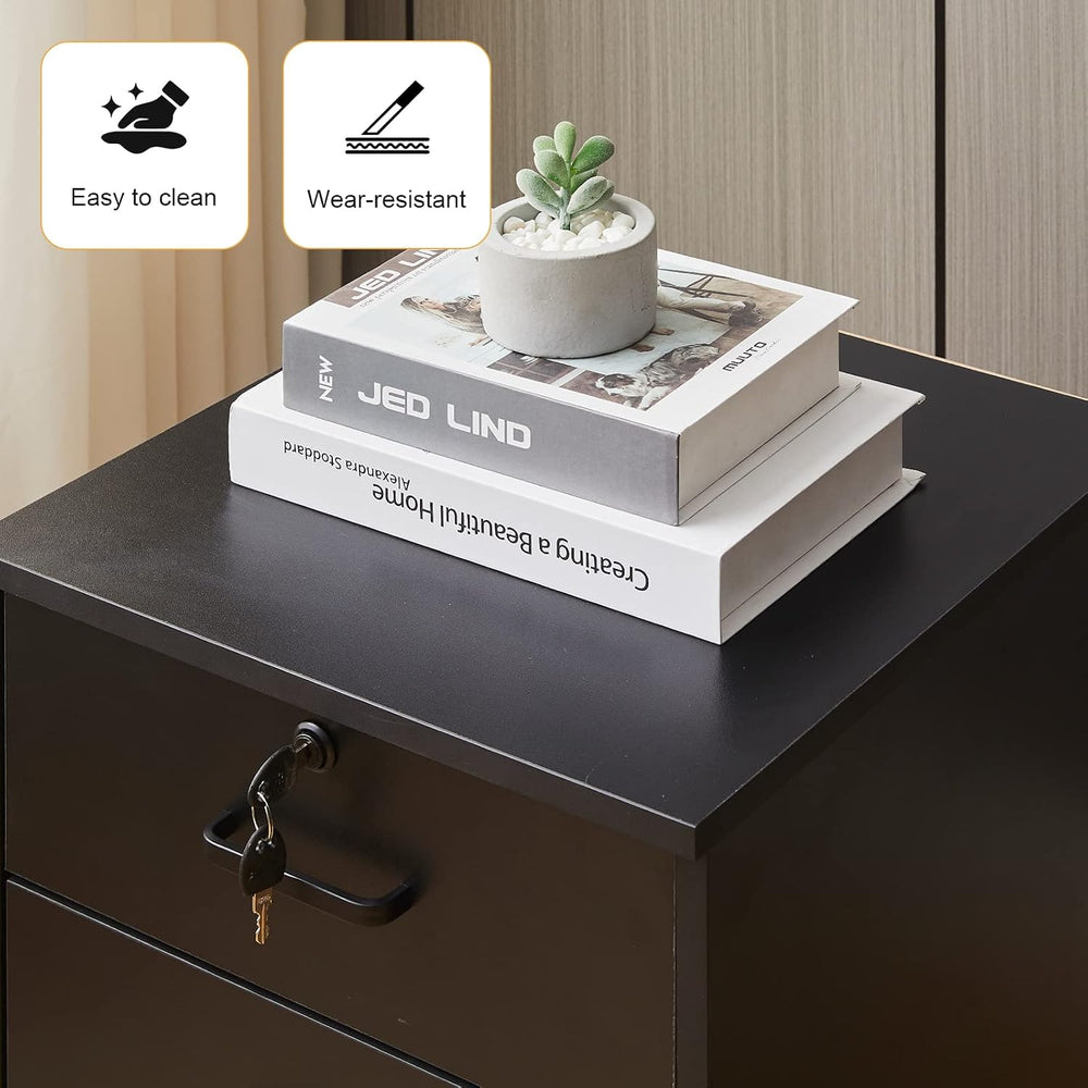 TUKAILAi Mobile File Cabinet with 3 Drawers, Lockable Storage Unit Wooden Rol...