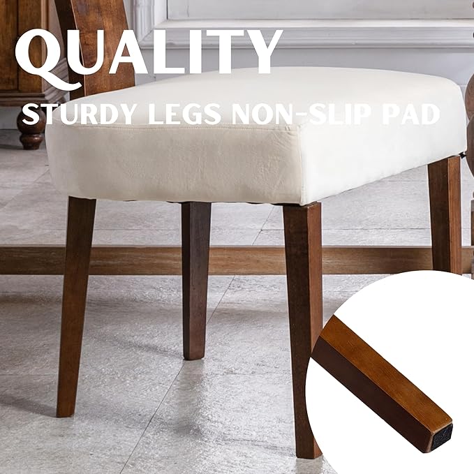 Upholstered Dining Chairs Set of 2, Modern Wooden Kitchen Chairs Fabric Side Dining Room Chair Farmhouse Dinner Chair for Kitchen Dining Room, Cream
