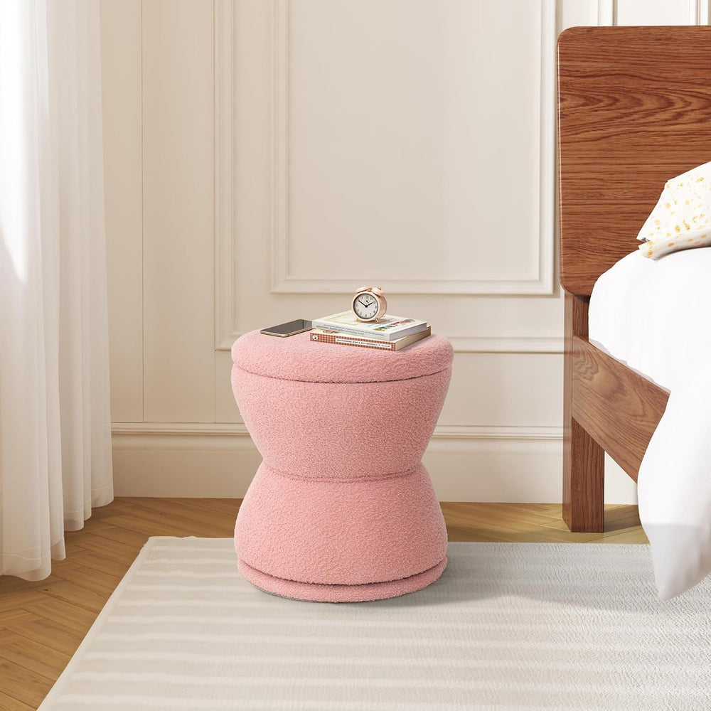 EazeHome Round Ottoman with Storage, 360° Swivel Boucle Ottoman Vanity Stool,...
