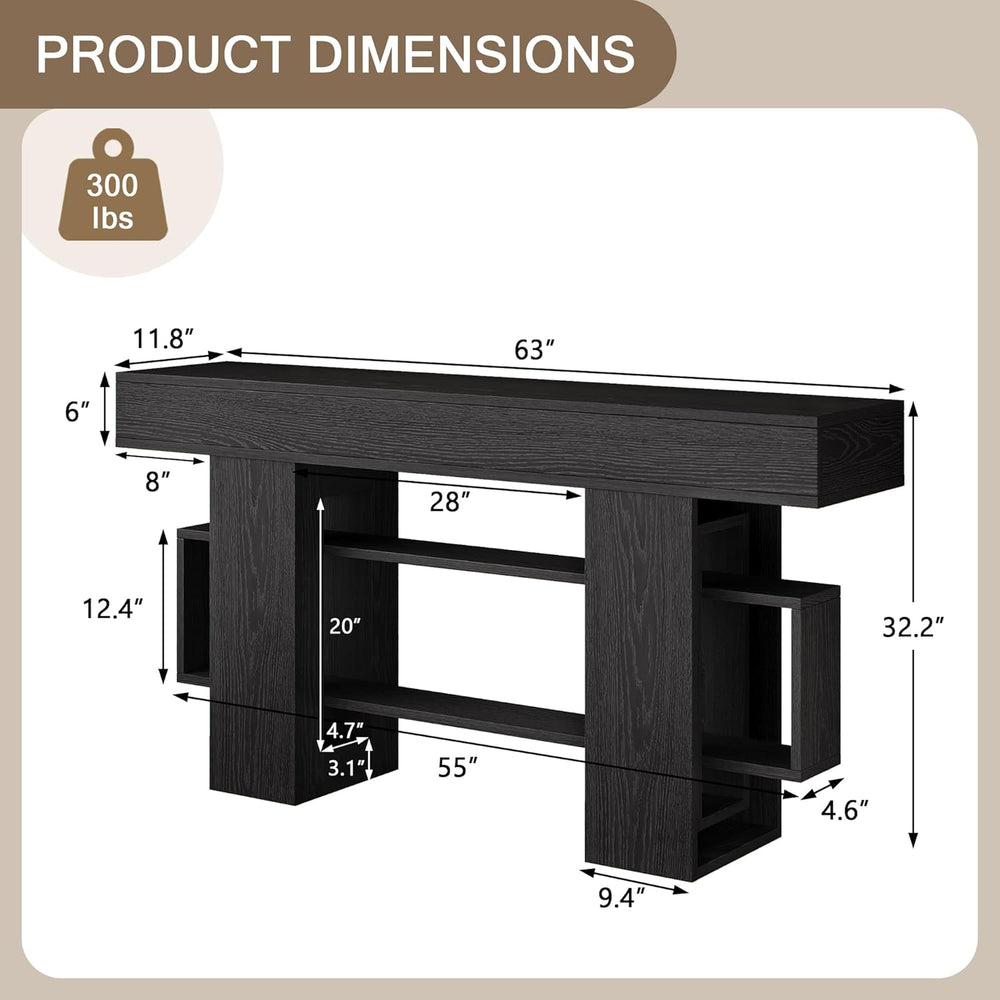 Einhomn 63 Inch Long Console Table for Entryway, Modern Wooden Sofa Table Beh...