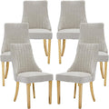 Beige Mid Century Dining Chairs Set of 6, Modern Kitchen & Dining Room Chairs Set of 6, Chenille Fabric Upholstered Kitchen Chairs, Sillas de Comedor, Gold Legs (Beige, 6 Pcs)