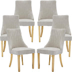 Beige Mid Century Dining Chairs Set of 6, Modern Kitchen & Dining Room Chairs Set of 6, Chenille Fabric Upholstered Kitchen Chairs, Sillas de Comedor, Gold Legs (Beige, 6 Pcs)