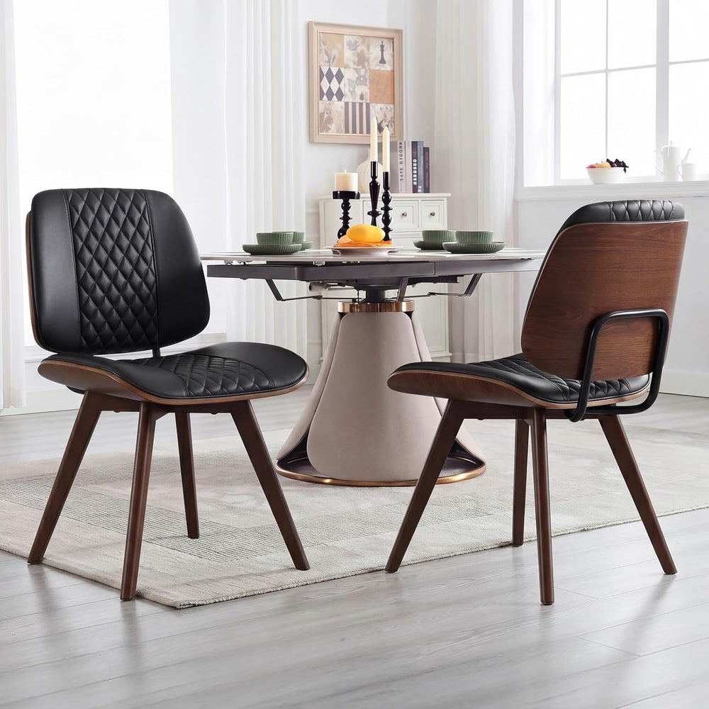 BV Dining Chairs Set of 4, PU Leather Armless Kitchen Chair in Modern Walnut ...