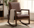 Leather Modern Rocking Chair Mid Century Armchair Upholstered Arm Chair with Padded Seat/Wood Frame, Comfy Rocker for Living Room/Bedroom, Retro Dark Brown PU