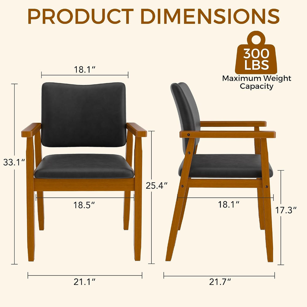 Dining Chairs with Arms Set of 4, Wood Frame Faux Leather Kitchen Chairs, Com...