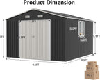 VanAcc 10x12x7 FT Outdoor Storage Shed with 2 Transparent Panels, Metal Garden Shed with Hinged Double Doors, 2 Windows & 4 Vents, Reinforced Steel Frame for Backyard, Garden, Dark Gray