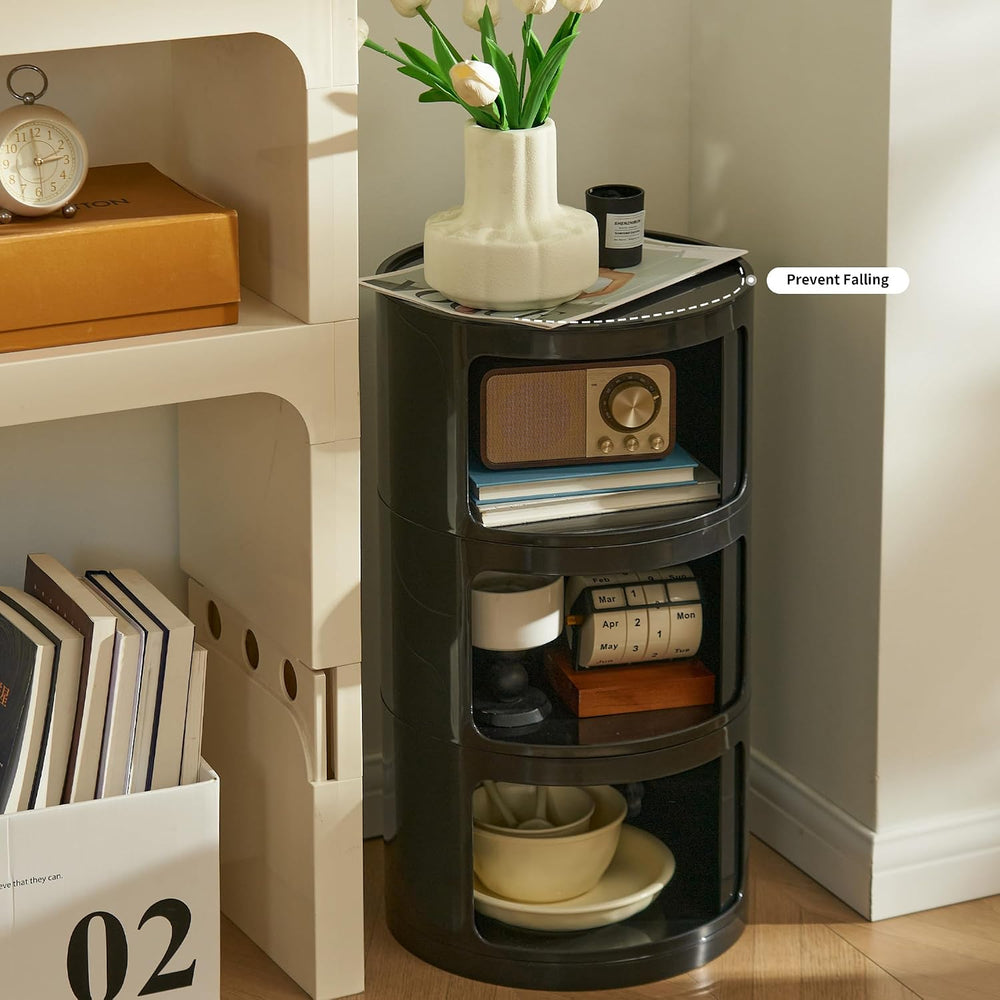Round Nightstand with 3 Drawers, Modern Style Side Table, Multifunctional End...