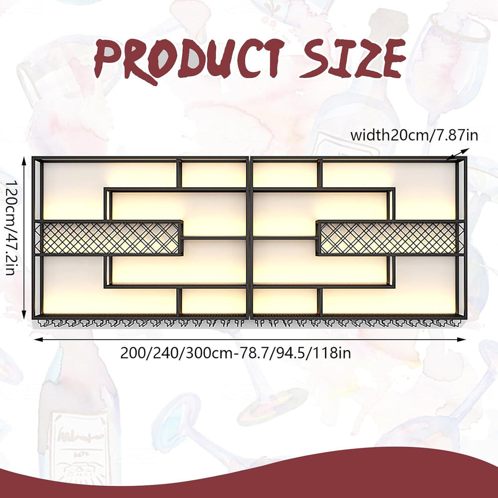 118IN Large Wall Mounted Wine Rack with LED Light, Metal Floating Liquor Bott...