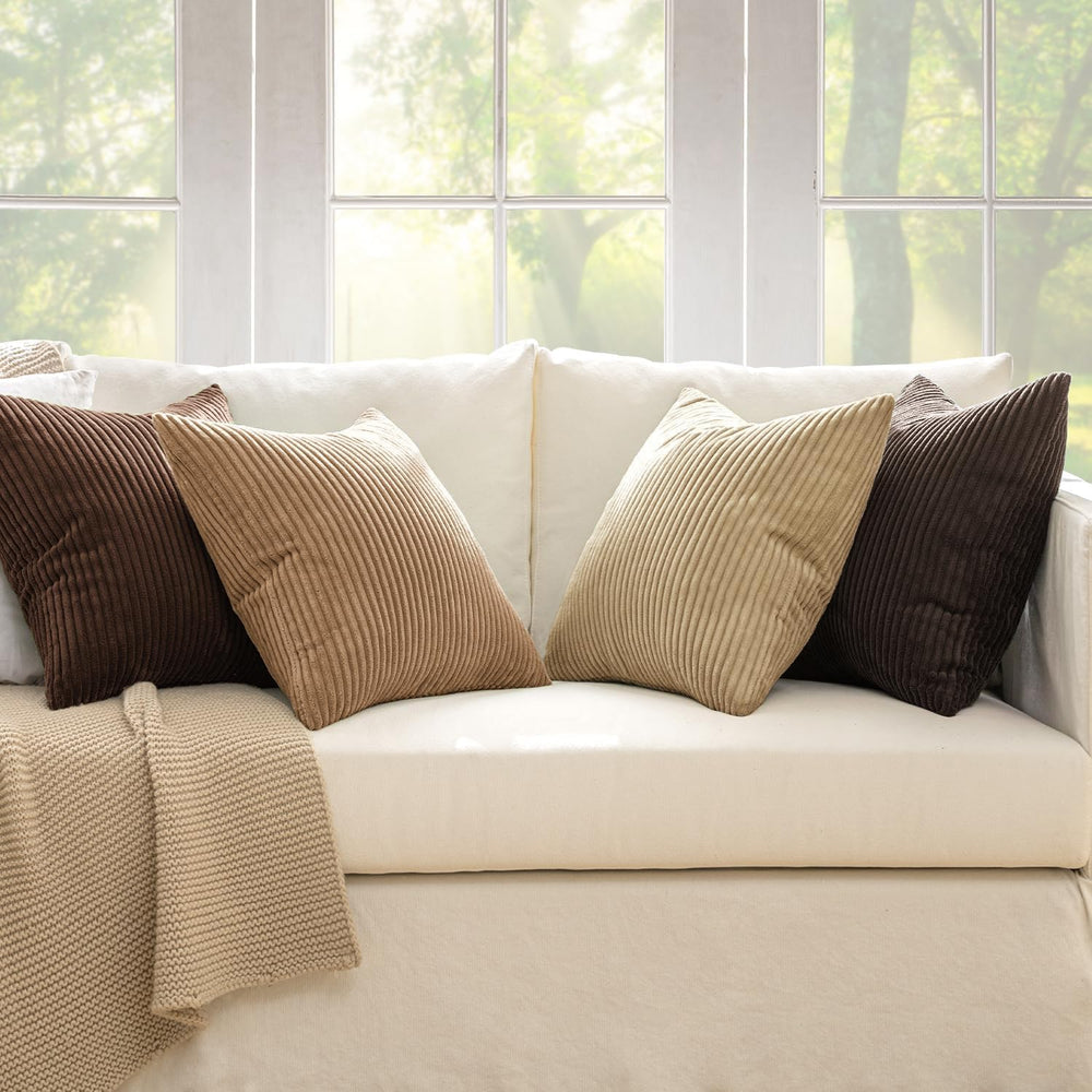 MIULEE Fall Corduroy Decorative Throw Pillow Covers Dark Brown 18x18