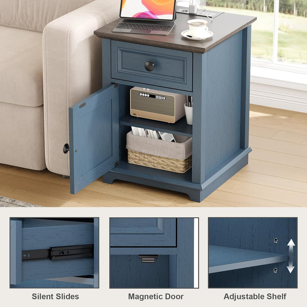 REDAYFUR 24" Tall End Table with Fast Charging Station, Square Side Tabl...