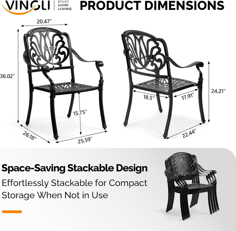 VINGLI Patio Chairs Set of 4 - Stackable Outdoor Cast Aluminum Dining Chairs ...