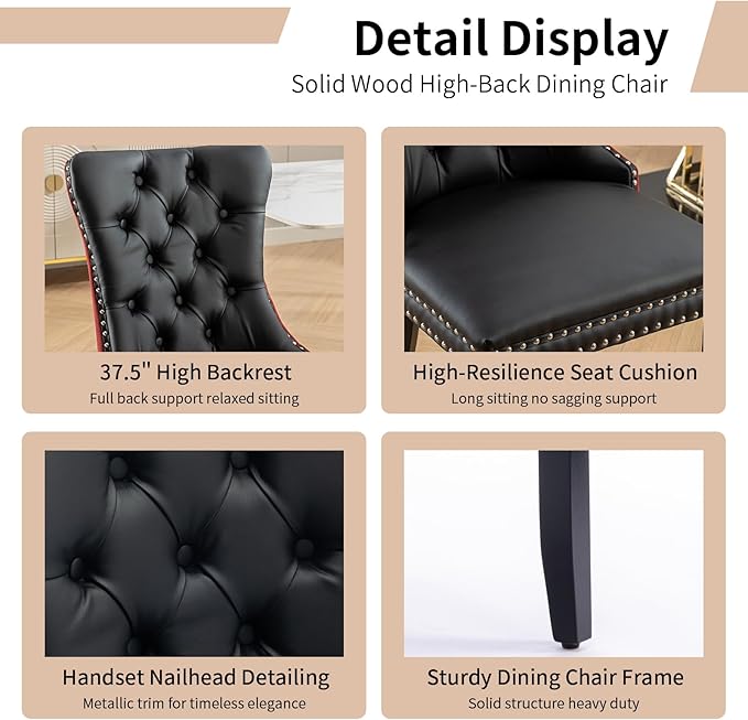 Modern Dining Chairs Set of 6, Tufted Upholstered Dining Chair with Solid Woo...