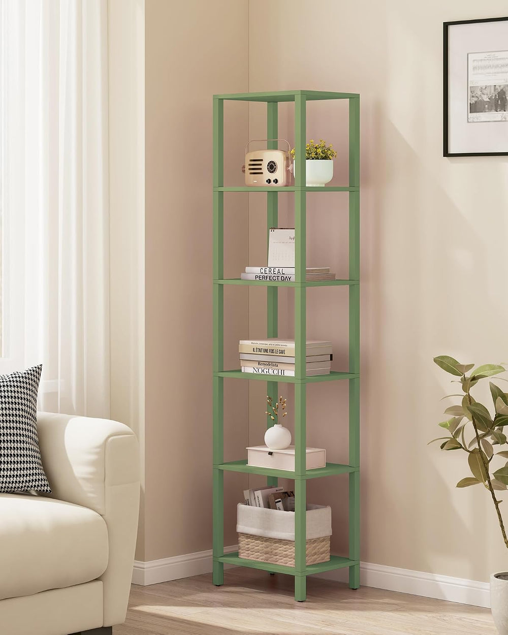 TUTOTAK Bookshelf, 6-Tier Tall Narrow Book Shelf for Small Space