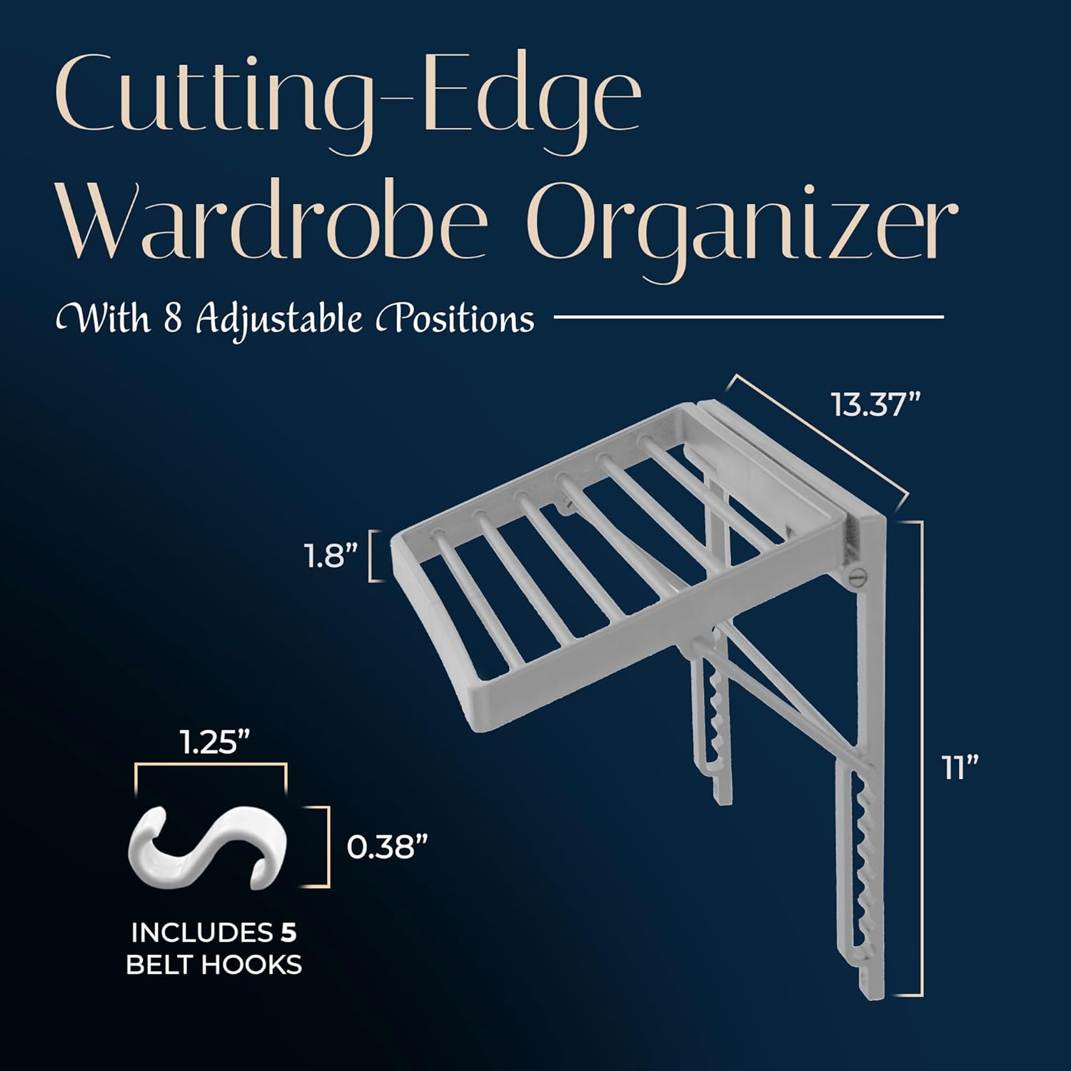 TieMaster Tie Rack and Scarf Organizer, Battery-Free Design, Holds 60 Ties and Scarves with 5 Belt Hooks, Easy Installation, Wall Mounted Tie Organizer, for Men & Women