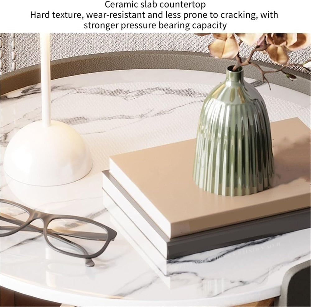 Modern Round Nightstand with 2 Drawers Wooden Bedside Table Minimalist Night ...