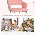 VECELO Velvet Dining Chairs Set of 2, Modern Upholstered Kitchen Chairs with Cushion, Padded Backrest and Metal Legs, Pink