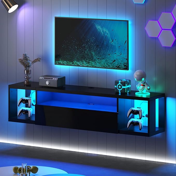 SogesHome 55'' Floating TV Stand with LED Lights, Wall Mounted Entert...
