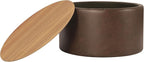 HomePop Modern Fabric Storage Ottoman with Wood Top - Faux Brown Leather