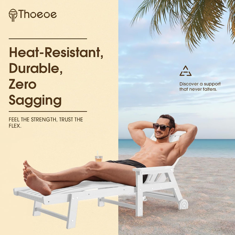 THOEOE Patio Chaise Lounge Chair,HDPE Lounge Chair Outdoor with Wheels | Over...