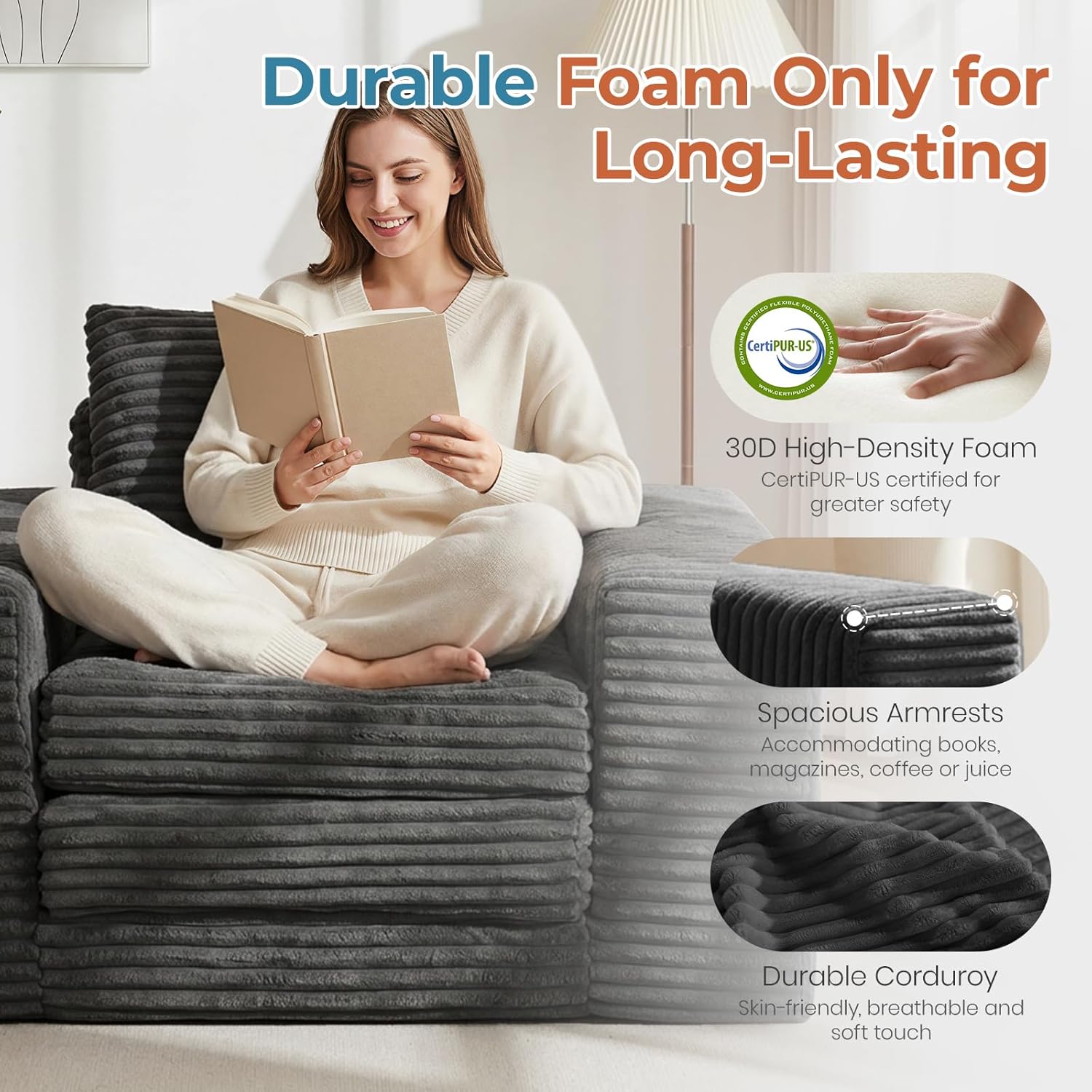 45" Boneless Sleeper Chair Bed, Fold Out Floor Sofa, Corduroy | Boneless Design, 2-in-1 Sleeper Chair, High-Density Foam, Soft Corduroy, No Assembly, Non-Slip Bottom