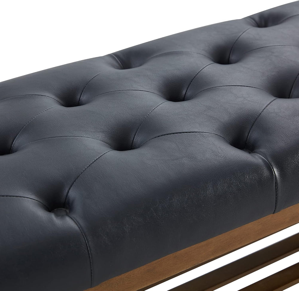 HUIMO PU Leather Entryway Shoe Bench, Button Tufted End of Bed Bench,Black | ...