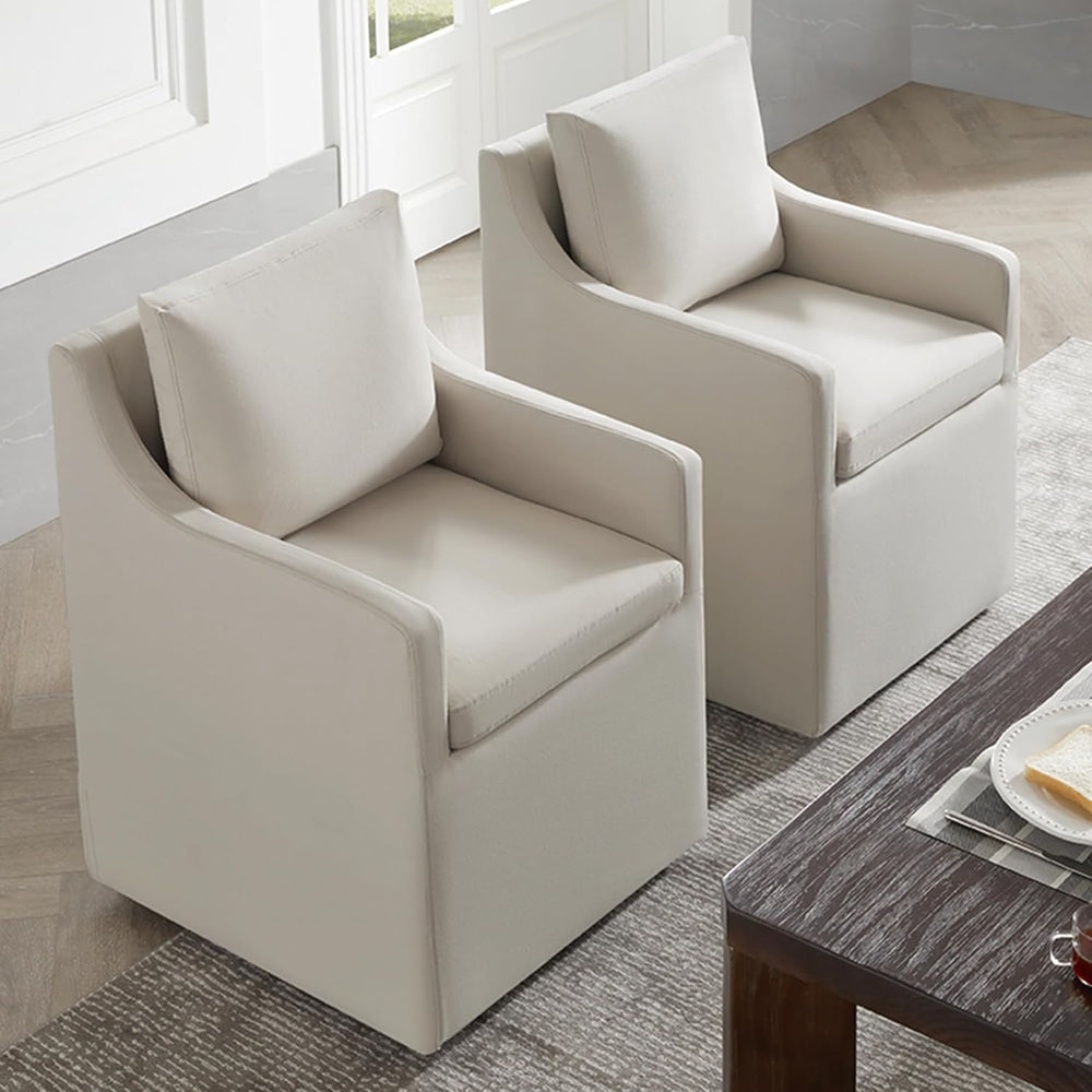 KISLOT Upholstered Dining Chairs with Casters Modern Side Armchair with Rolle...