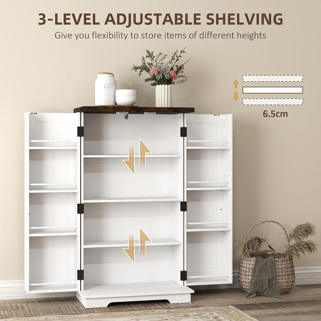HOMCOM 41" Kitchen Pantry Cabinet Farmhouse Storage Cabinet Doors White | Freestanding, 2 Adjustable Shelves, 8 Door Shelves