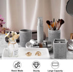 Resin Matte Gray Bathroom Toothbrush Cups Set with Holder and Tray, 4 Pcs Bathroom Accessories Set Counter Organizer for Sink Home Decor