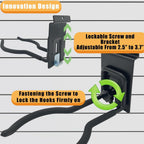 Adjustable Slatwall Hooks, Lockable Slatwall Weedeater & String Trimmer Hanger, Power Tool Hanger for Slatwall Accessories, Utility Hooks for Garage Storage - 8" 2 Pcs, Black