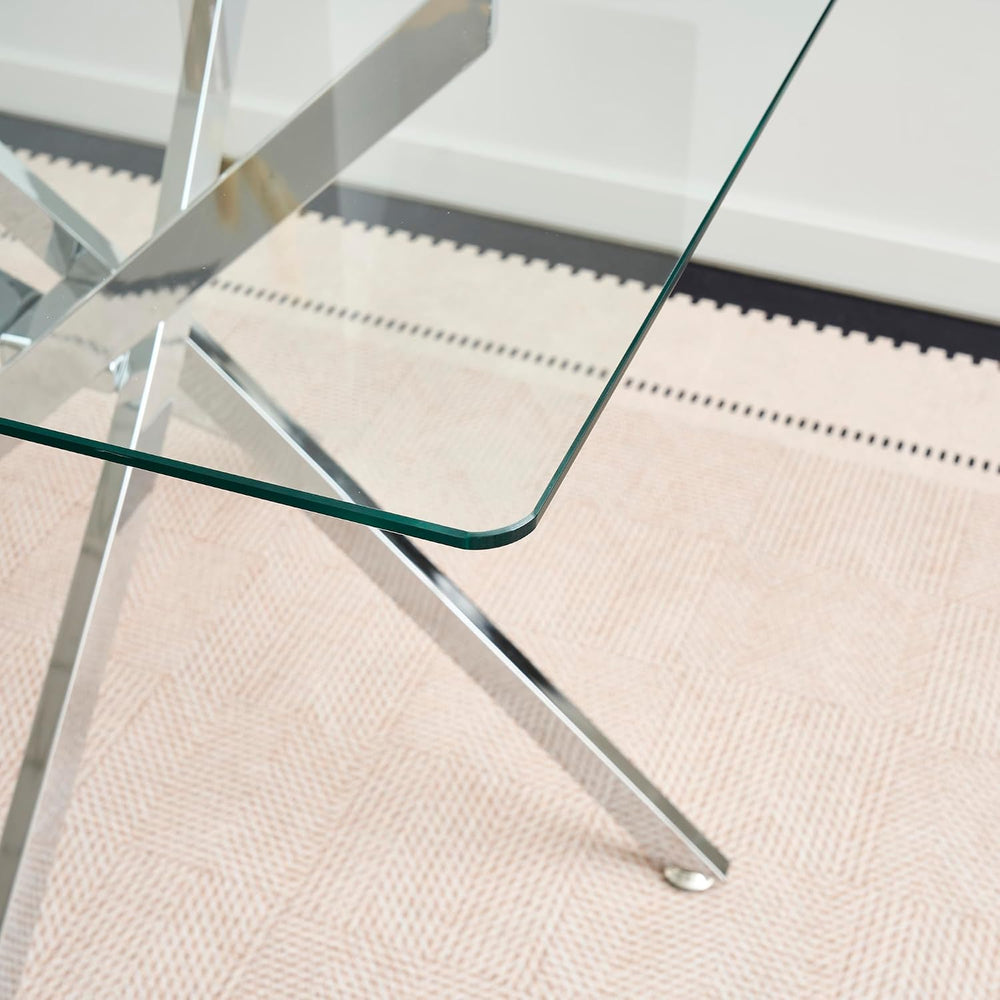 Glass Dining Table,36'' Square Dining Kitchen Table,Modern X-Design D...