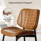 Dining Chairs Set of 6, Mid Century Modern Dining Room Chairs, Upholstered Faux Leather Kitchen Chairs with Walnut Bentwood Back and Metal Legs, Brown