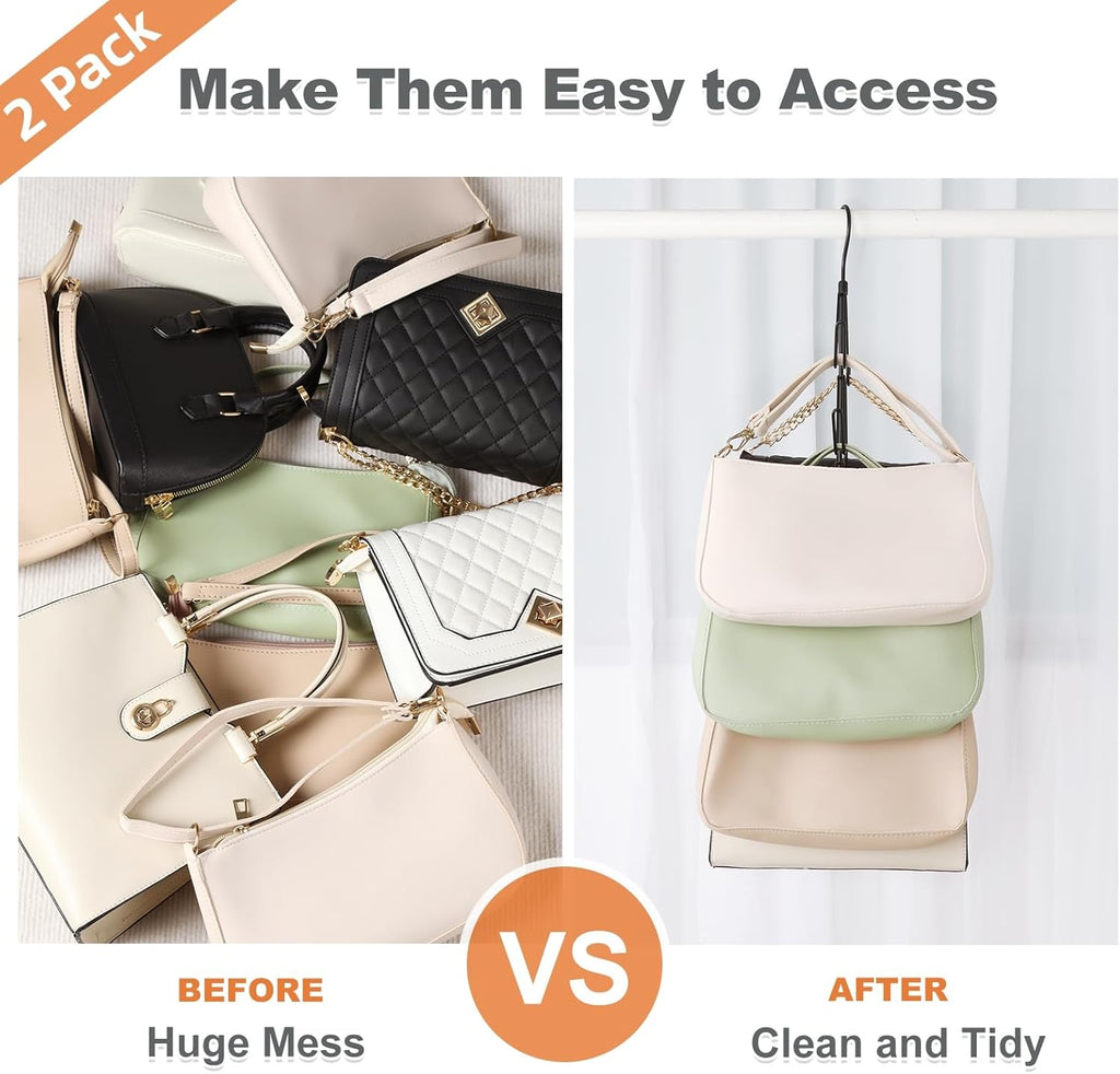 TOPIA HANGER Purse Hanger Organizer for Closet, 2-Pack Handbag Organizer Hanger, 360°Swivel Metal Purse Hooks, Bag Rack, Belt Organizer, Tie Rack, Scarf Hanger, Bag Storage Organizer, Black
