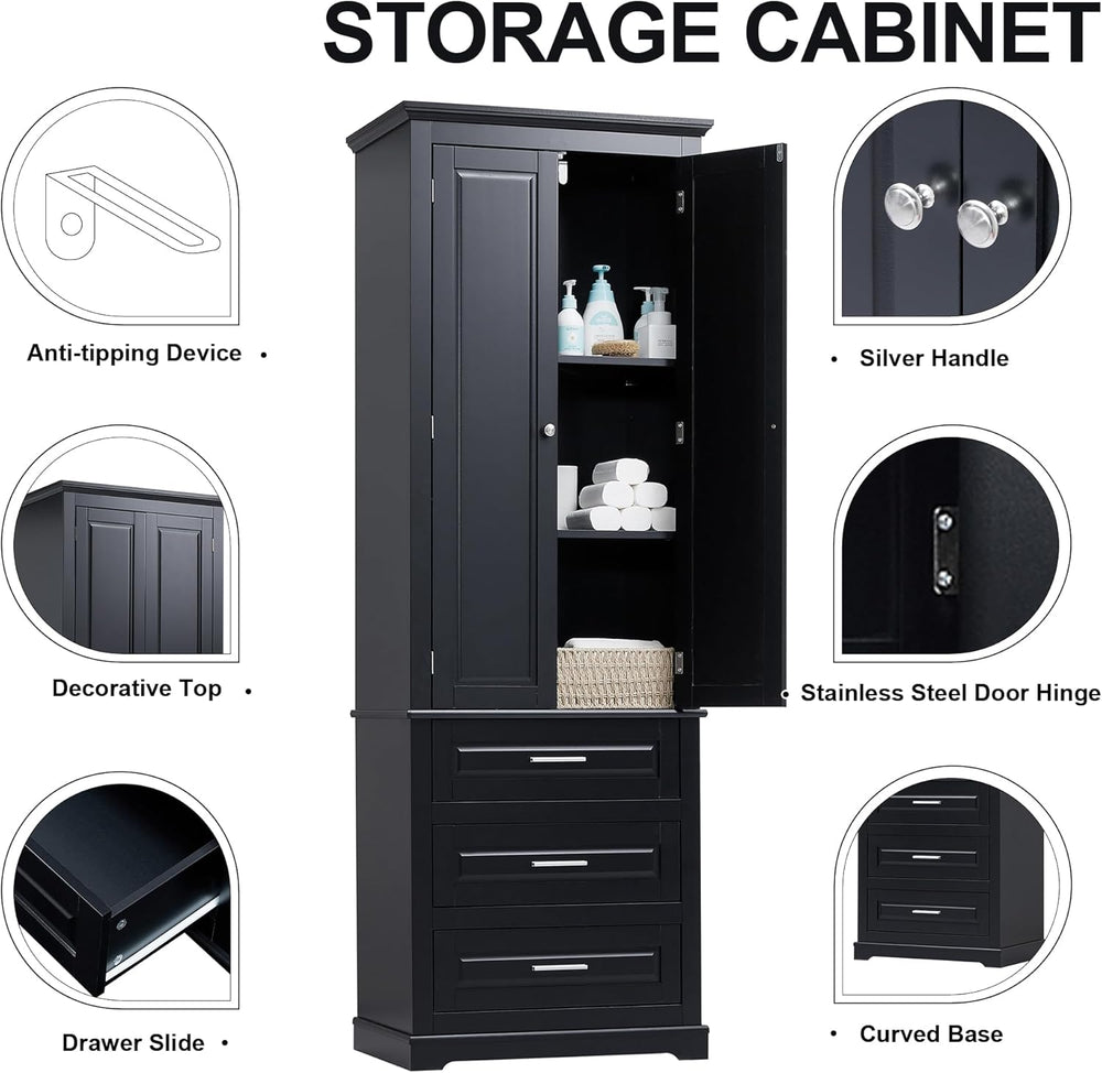 Merax 70" Pantry Cabinet with Two Doors & Three Drawer, Adjustable S...