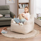 Bean Bag Chairs, Soft Tufted Foam Bean Bag Chair with Teddy Fabric for Adults and Kids, Comfy Lazy Sofa for Living Room, Bedroom (Ivory)