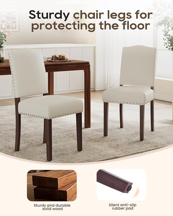 Upholstered Dining Chairs Set of 4 with Thickened Seat Cushion, Wooden Mid-Ce...
