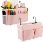 Bedside Storage Organizer 5 Pockets with 4 Hooks Hanging Storage Bag for Headboards/Bunk Bed (2Pack Pink)