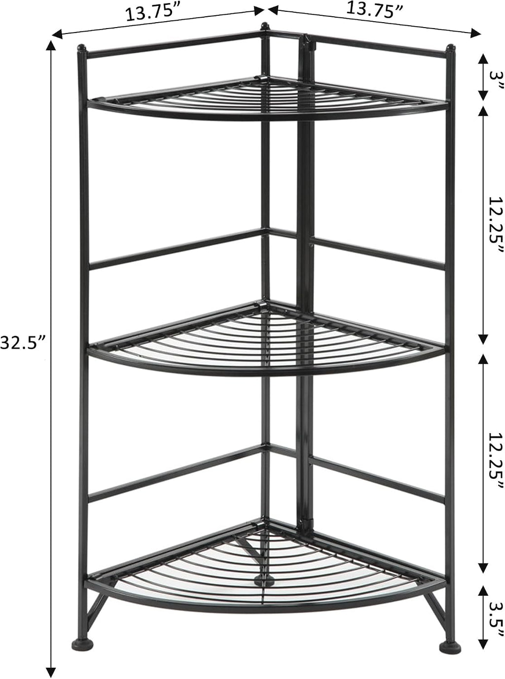 Convenience Concepts Xtra Storage 3 Tier Folding Metal Corner Shelf, Black