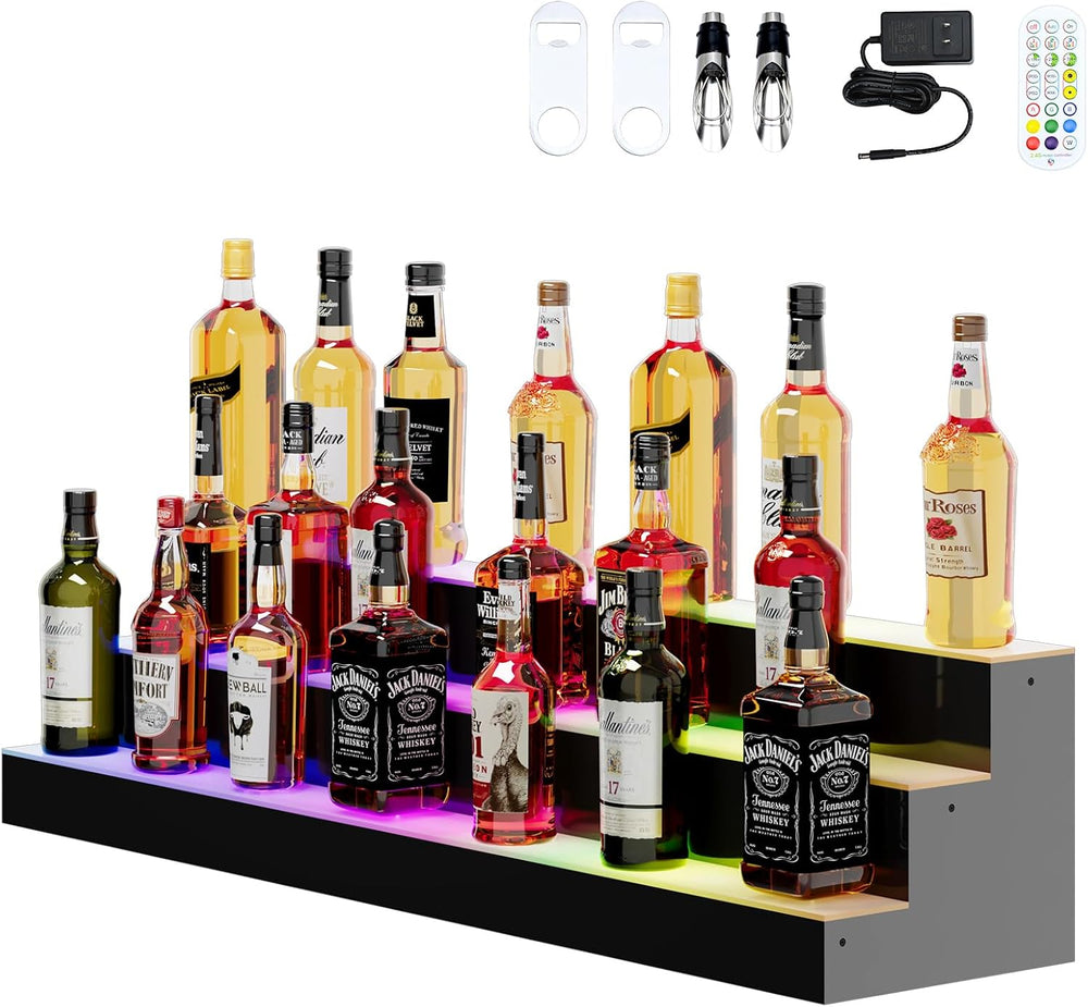 Dethan 3 Tier 60 Inch Extra Large Liquor Bottle Display Shelf – Wall Mounted ...