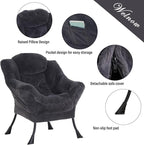 Welnow Lazy Chair with Ottoman, Modern Lounge Accent Chair with Armrests and a Side Pocket, Leisure Sofa Armchair, Reading Armchair with Footrest for Small Space, Plush Navy