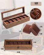 Watch Box for Men and Women - Large Glass Lid, Wooden Display Storage Case With 6 Slots, Retro Burlywood Organizer