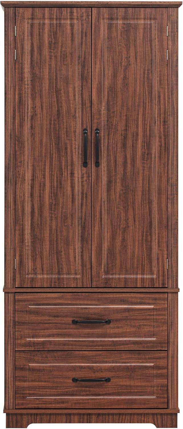 71" Kitchen Pantry with 2 Large Drawers,Embossed Texture Freestanding Cu...