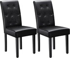 Furmax Upholstered Dining Chairs Set of 2, PU Leather Dinning Room Chairs, Button Tufted Kitchen Chairs with Adjustable Wood Legs for Dining Room/Living Room/Restaurant (Leather Black, 2)