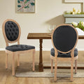 PU Leather Upholstered Dining Chairs Set of 2 French Country Round Back Kitchen Side Chairs with Nailhead Trim and Wood Legs for Dining Room, Kitchen, Restaurant(Black)