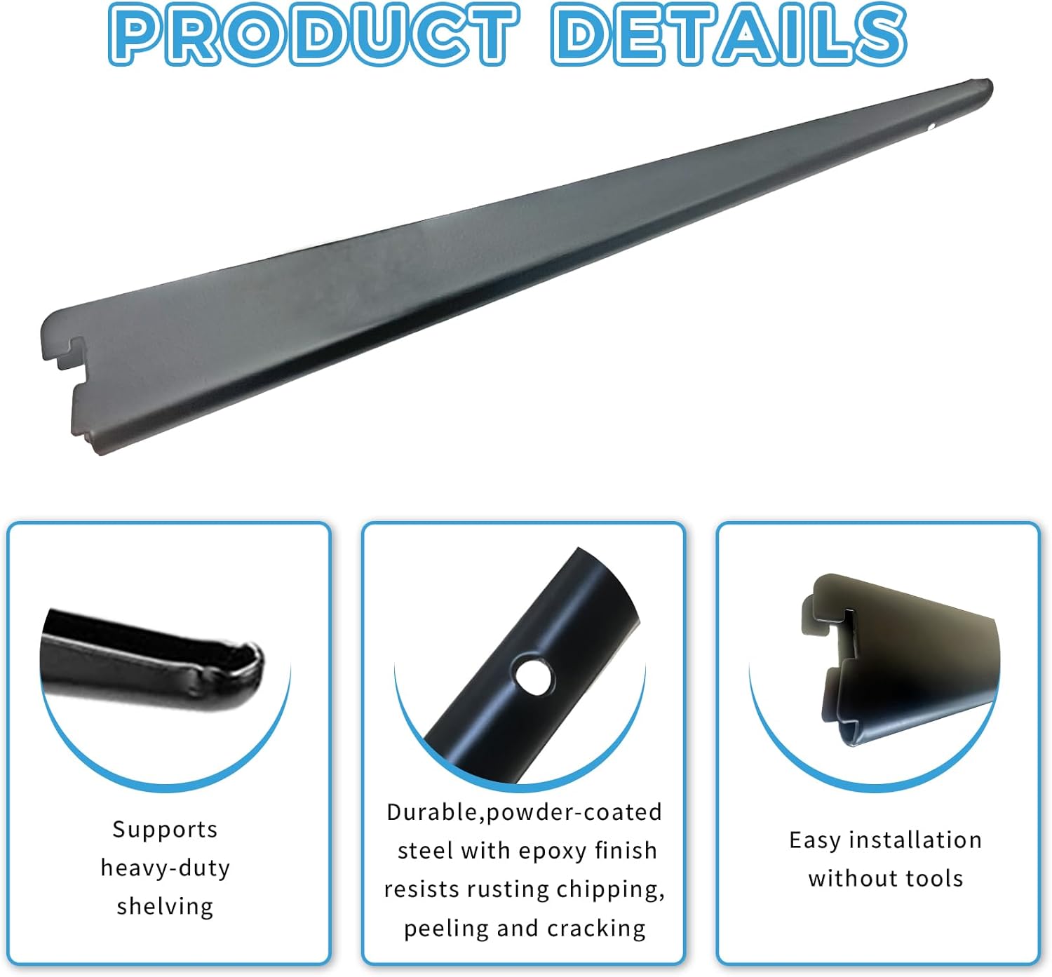 10 Pack 7‑Inch Adjustable Wire Shelf Brackets – Heavy‑Duty Double‑Track Closet & Wall Shelving System Supports（Black）