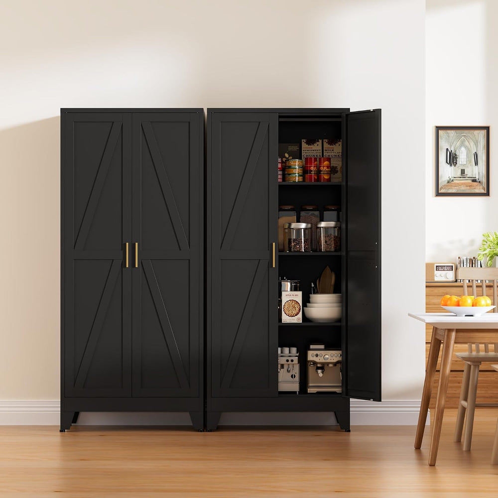 61" Tall Metal Pantry Cabinet, Kitchen Storage Cabinet with 2 Doors and ...