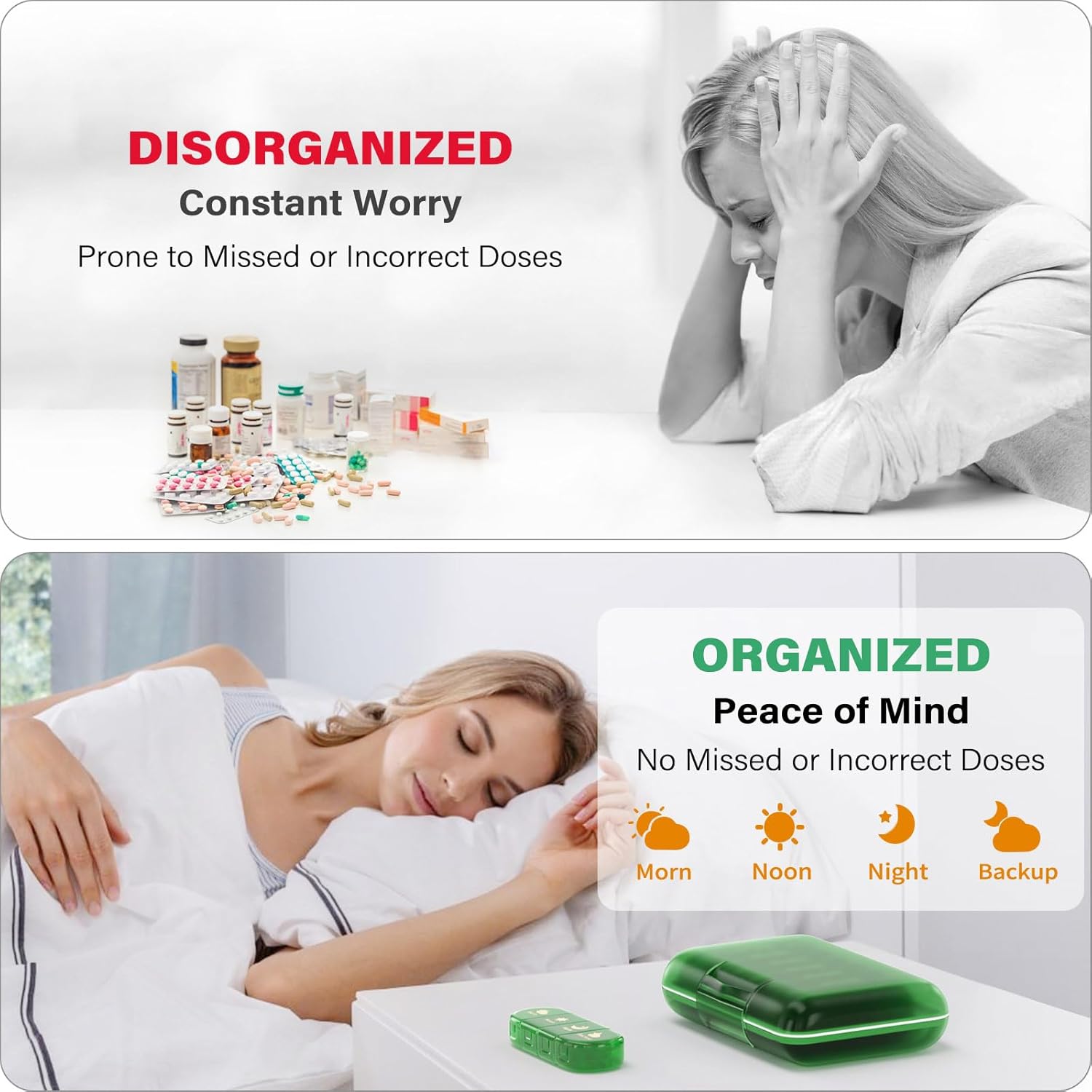 Weekly Pill Organizer 4 Times a Day, 7 Day Pill Box 4X, Portable for Travel Pill Case for Pills/Vitamin/Fish Oil/Medication/Supplements (4x7 Green)
