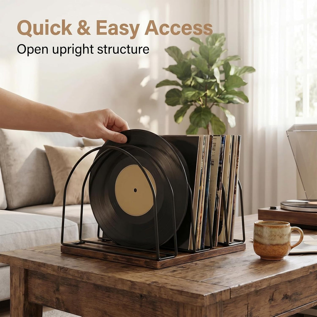 Vinyl Record Storage Holder, Wooden Record Stand Organizer for Vinyl Records & LPs, Magazine Holder, CD Storage, DVD Storage, CD Holder, Album Organizer Shelf for Home, Living Room, Music Room