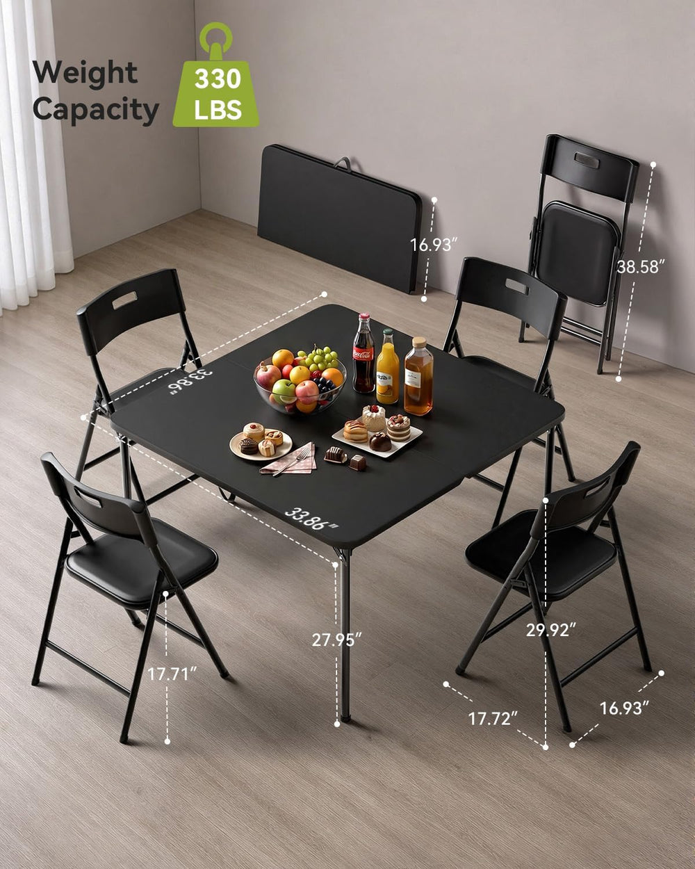 Folding Card Table and Chairs Set, 5-Piece, 34" Card Table with 4 Durabl...